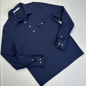 Criquet Polo Shirt Pima Cotton Long Sleeve Golf Pickleball Men L Navy Blue